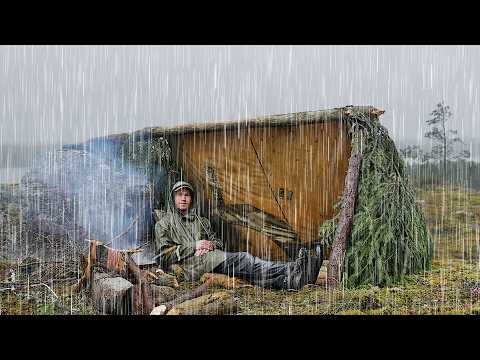 Heavy Rain Camping: Building a Tarp Shelter on top of a Hill