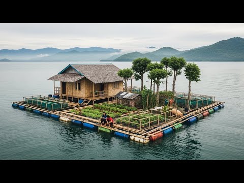 Talented couple built a floating island in the middle of the ocean in 2 years | By@Farm with Fishing