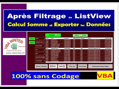 VBA : ListView Après filtrage, Calcul de Somme et Export vers Excel/ Astuces et Tuto 96 VbaWriter.ch
