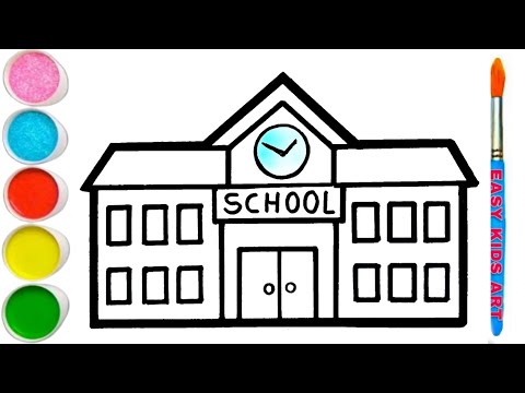 How to Draw a School Easy Steps | School Drawing, Coloring & Painting for Kids, Toddlers