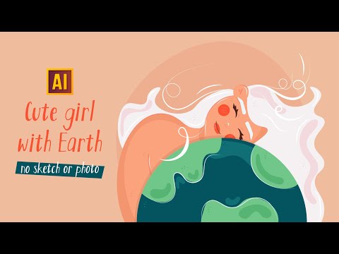 HOW TO DRAW A CUTE GIRL WITH EARTH | Adobe Illustrator tutorial
