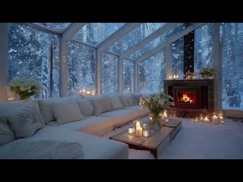 😴🎶 Serene Winter Lounge Piano | Fireplace Warmth & Snowfall for Sleep, Healing & Focus Boost