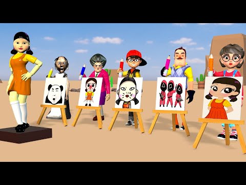 Scary Teacher 3D vs Squid Game Help Herobrine Nick Draw Squid Game Doll 5 Times Challenge