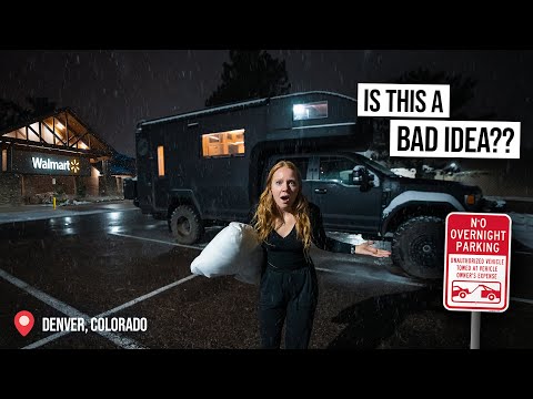 Overnight RV Camping at Walmart⦠IN AN $850,000 EARTHROAMER!? + Crazy Winter SNOW STORM!