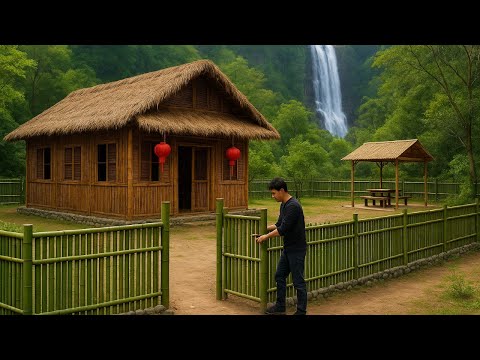 Building a Dream Bamboo House With an Outdoor Kitchen And a Fenced Garden to Live Dream Rural Life