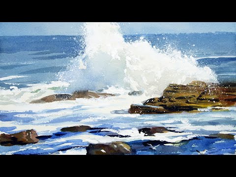 Watercolor painting ocean waves