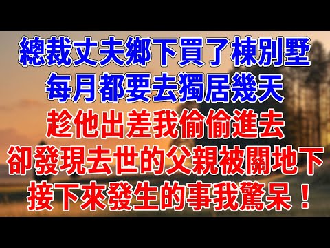 總裁丈夫鄉下買了棟別墅，每月都要去獨居幾天。趁他出差我偷偷進去，卻發現去世的父親被關地下，接下來發生的事我驚呆！#為人處世#經驗#情感故事#戀愛#情感#婚姻#人生感悟