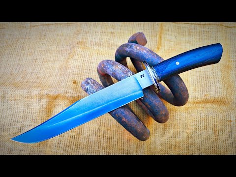 From an old rusty spring into a sharp knife. Making a Bowie knife