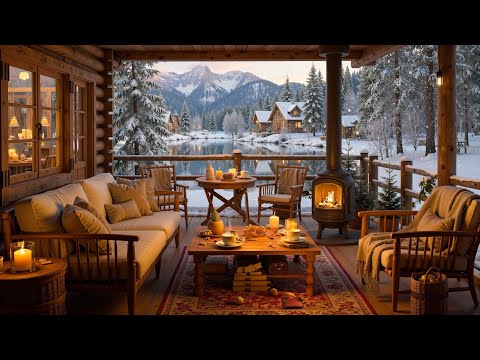 Smooth Jazz Instrumental Music with Snowy Winter Porch ☕ Relaxing Coffee Music to Work, Study, Relax
