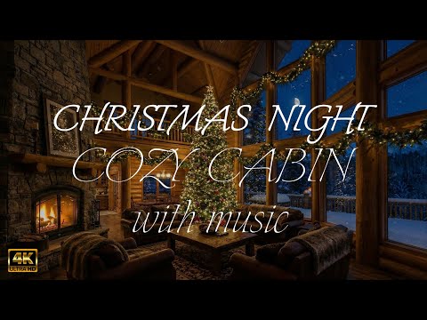 Cozy wooden cabin with snow and christmas music 🎅🏻 4K ULTRA 60fps