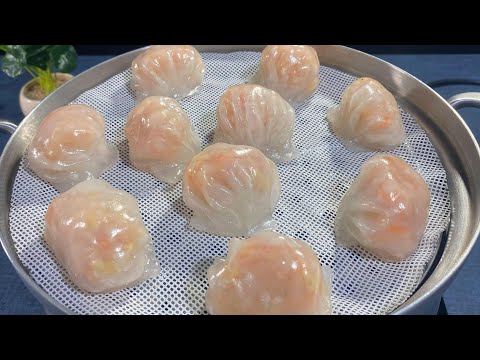 the practice of crystal shrimp dumplings广式茶点：水晶虾饺的做法，皮薄馅大晶莹剔透，真是太好吃了