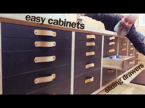 easy woodshop cabinets with sliding drawers no hardware