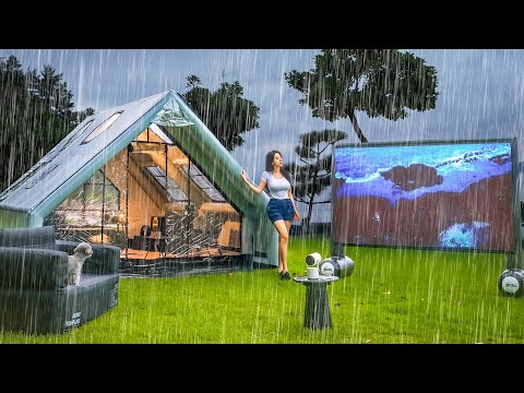 CAMPING IN THE RAIN WITH A LUXURY INFLATABLE TENT☔️