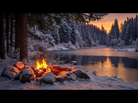 Fall Asleep Fast 😴 Misty Winter Campfire by the Lake with Forest Reflections & Cozy Ambience
