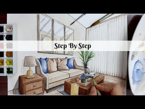 How to Draw A Living Room in Two Point Perspective | Step By Step