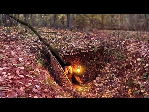 Building a Secret Survival Shelter Deep Inside a Hill | Cozy Woven Hazel Hut | Bushcraft Survival