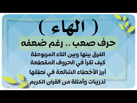 📣(٢٠) الهاء حرف صعب رغم ضعفه || مخرجها وصفاتها وكيف تقرأ في الحروف المقطعة وأبرز أخطائها الشائعة