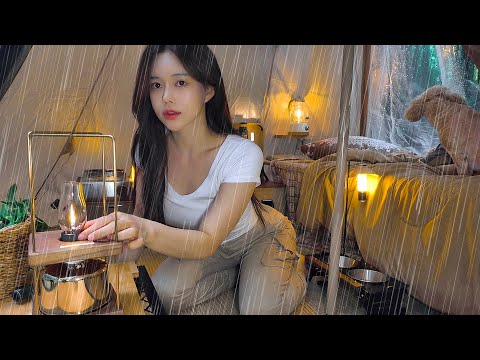☔️Solo Camping in Extreme Weather with a Tent Straight Out of Harry Potter | RAIN SOUND ASMR