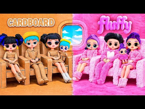 DIY Cardboard & Fluffy Makeover K-Pop Demon Hunters in Airplane! 10 Crafts for L.O.L. Dolls