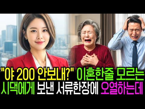 "야!  200 안 보내?" 이혼하자마자 시댁 생활비 끊고 카톡에 보낸 서류 한 장, 임신한 불륜녀와 시댁 식구들 사색이 됐습니다