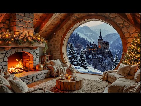 Cozy Christmas Ambience  ❄️ Relaxing Music on a Snowy Day with Fireplace Sounds 🔥