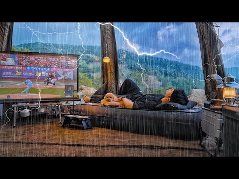 Camping in Heavy rain with My Dog . 360° Panorama View Inflatable Tent . Thunder & Lightening ASMR