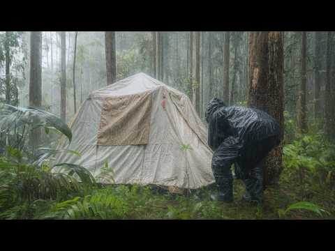 MASSIVE DOWNPOUR turns into FLOOD‼️HEAVY RAIN CAMPING IN THE WOODS