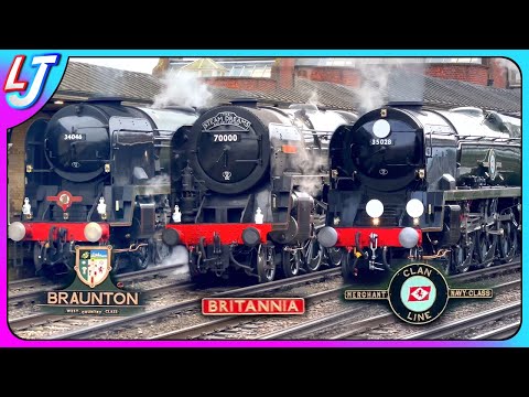 3 Railtours at Eastleigh - Clan Line, Britannia & Braunton