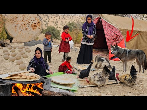 The hard life of the Zagros nomads; baking bread over a fire.A cloudy day with the mountain nomads☁️