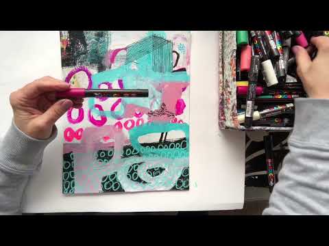 janet skates art - mark making on painted paper piece