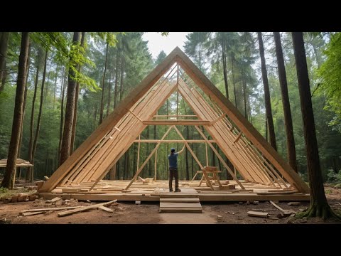 A Man builds a PYRAMID-Shaped Survival Shelter in the Middle of the Forest! | Start to Finish