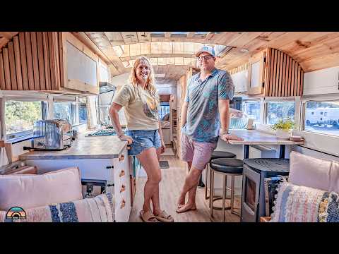 Family's Beautiful Bus Tiny Home - Clever & Functional Design