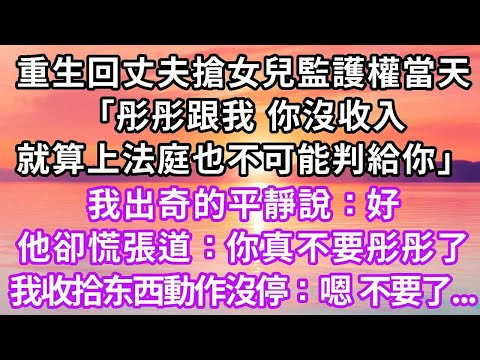 重生回丈夫搶女兒監護權當天「彤彤跟我，你沒收入，就算上法庭也不可能判給你」，我出奇的平靜說：好，他卻慌張道：你真不要彤彤了，我收拾东西動作沒停：嗯 不要了...#復仇 #重生 #大女主 #情感 #爽文
