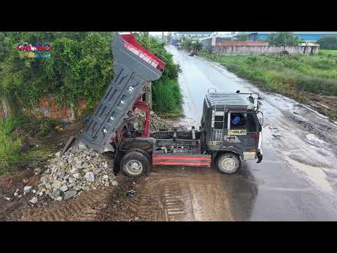 Fantastic! START PROJECT LANDFILL by Best Driver 5TTrucks Unloading Rock &Dozer KOMATSU D20P Pushing