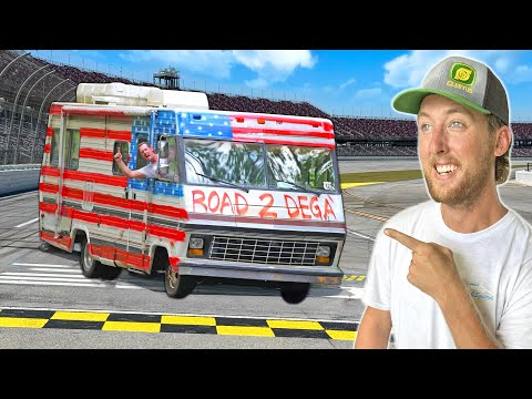 CHEAP RV BATTLE Day 4 - We Made it to Talladega!!! NASCAR Practice and Camp Setup!