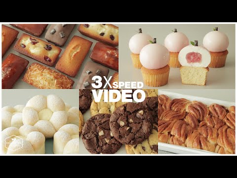#119 3x Speed 케이크 디저트 베이킹 영상 : Cake Dessert Baking Video | 복숭아 치즈케이크,초콜릿칩 쿠키,휘낭시에,빵 | Cooking tree