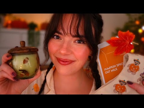ASMR Cozy Autumn Personal Attention 🍂🧸🎃(skincare, personal questions, pampering)