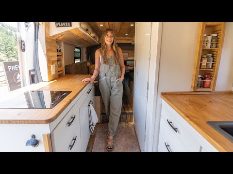 SOLO FEMALE Van Conversion w/ INSANE UNIQUE all-in-one SHOWER WARDROBE 🤯 🚿 BEST USE of VAN SHOWER?