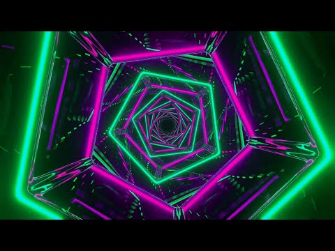 4K Screensaver – Purple & Turquoise Neon Pentagon Tunnel with Mirror Effect (No Sound)