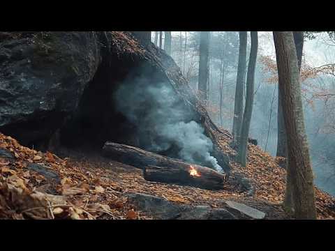 Bushcraft Сamping in a Сave, Survival Shelter in the Forest