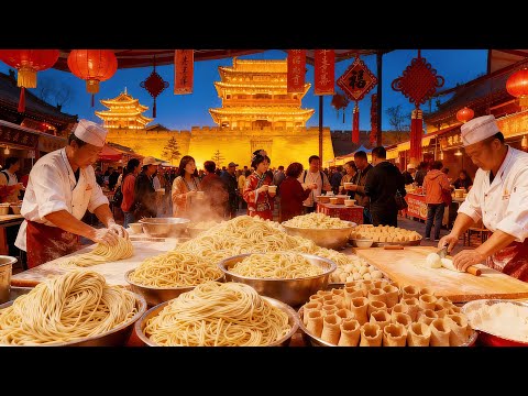 中国大集市|山西古城年货大集,“中国杂粮之都”忻州一场面食的盛宴,刀削面、剃尖、荞面河捞、红面擦尖、吊煎锅、捣拿糕,千奇百怪的制作工具和所有手部动作都是为了制作特色好吃的杂粮小吃