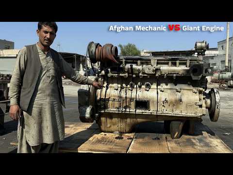 Afghaan Family of Mechanics Demonstrates How to Rebuild Cummins 855 Engine with basic Tools