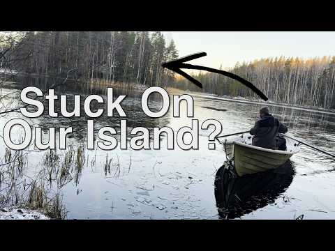 Lake Freezes Around Us While We Build A Log Cabin On Our Island Ep.14