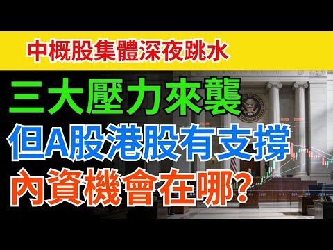 中概股集體深夜跳水！三大壓力來襲！但A股港股有支撐！內資機會在哪？#財經 #股市 #中概念股 #A股 #美股 #理財