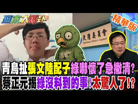 青鳥扯張文陸配子綠嚇懷了急撇清?蔡正元揭綠沒料到的事!太驚人了!?【#週末大爆卦】完整版4 @大新聞大爆卦HotNewsTalk