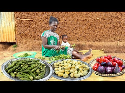 Quick & Easy Recipes|African Village Mum Cooks Okra & Ugali For Dinner+Building Our Outdoor Kitchen