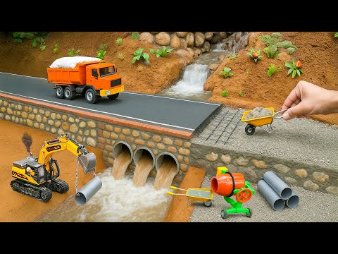 DIY Mini Truck Builds Retaining Wall With Underground Water System Science Project |@MinMinTractor