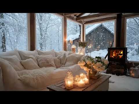 Soft Piano & Fireplace Ambience | Peaceful Snowy Night Sounds | Relax Calm Healing Focus