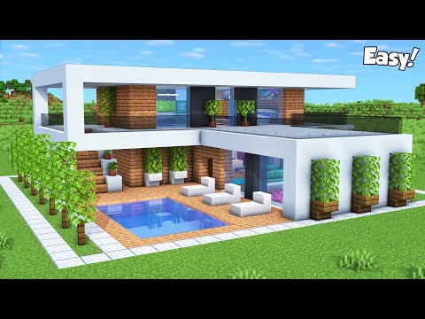 Minecraft: How to Build a Modern House Tutorial (Easy) #64 - Interior in Description!