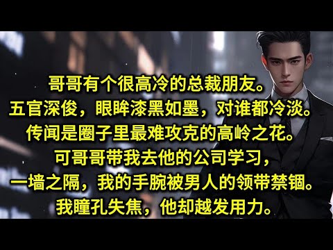 哥哥有个很高冷的总裁朋友。   五官深俊，眼眸漆黑如墨，对谁都冷淡。 传闻是圈子里最难攻克的高岭之花。 可哥哥带我去他的公司学习，一墙之隔，我的手腕被男人的领带禁锢。 我瞳孔失焦，他却越发用力。